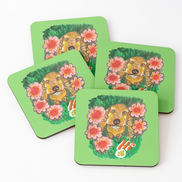 Item preview, Cute dog between flowers, gouache painting  designed and sold by altairaleon.