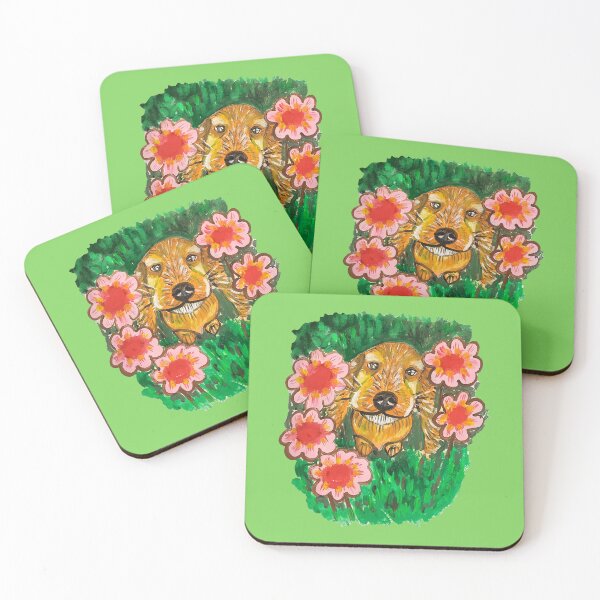 Item preview, Cute dog between flowers, gouache painting  designed and sold by altairaleon.