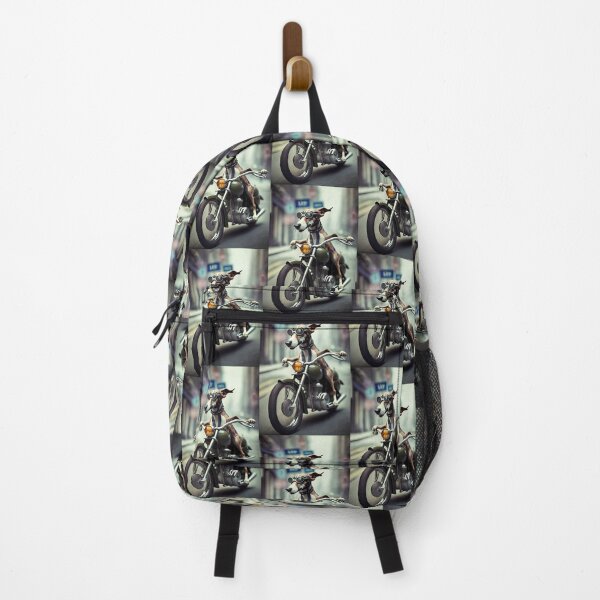 Item preview, A Retired Greyhound Dog riding a motorcycle in the city pet portrait designed and sold by TheTrendsDesk.