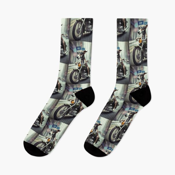 Item preview, A Retired Greyhound Dog riding a motorcycle in the city pet portrait designed and sold by TheTrendsDesk.