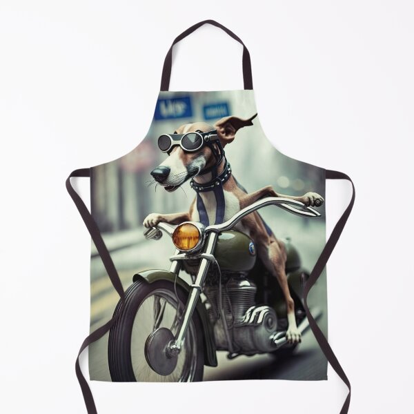 Item preview, A Retired Greyhound Dog riding a motorcycle in the city pet portrait designed and sold by TheTrendsDesk.