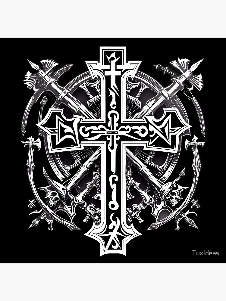 Metal Band Style Logo with Cross and Skulls, Emo or Heavy Metal 