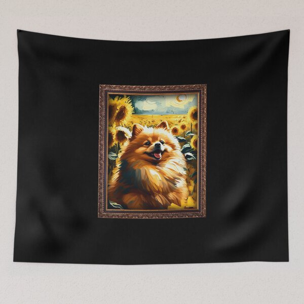 Artikelvorschau, Pomeranian Sunflower Painting Adorable Dog entworfen und verkauft von rafaeltto.