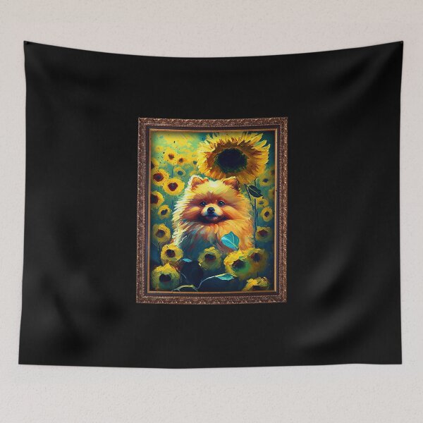 Artikelvorschau, Pomeranian Sunflower Painting Adorable Dog entworfen und verkauft von rafaeltto.