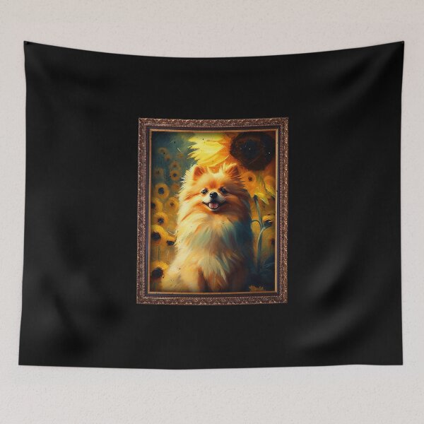 Artikelvorschau, Pomeranian Sunflower Painting Adorable Dog entworfen und verkauft von rafaeltto.