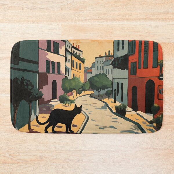 Item preview, Black cat cautiously eyeing the street before crossing designed and sold by SingularityGeek.