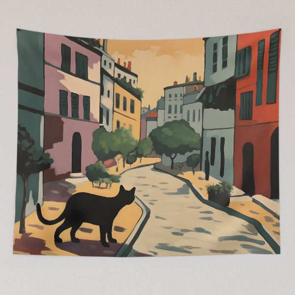 Item preview, Black cat cautiously eyeing the street before crossing designed and sold by SingularityGeek.