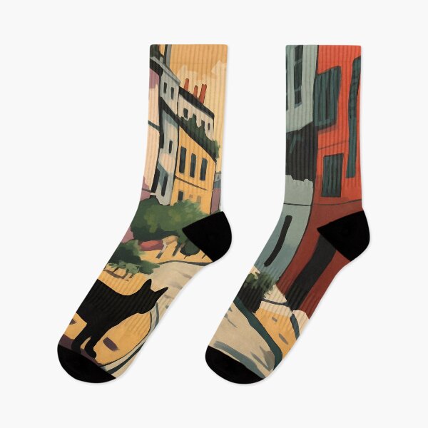 Item preview, Black cat cautiously eyeing the street before crossing designed and sold by SingularityGeek.