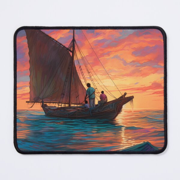 Item preview, Caribbean fishermen gazing far, a strange ship on the horizon, sunset's memoir designed and sold by SingularityGeek.