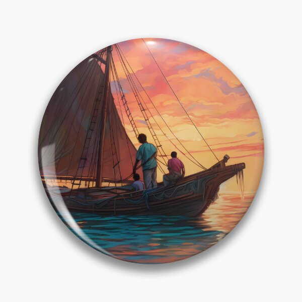 Item preview, Caribbean fishermen gazing far, a strange ship on the horizon, sunset's memoir designed and sold by SingularityGeek.