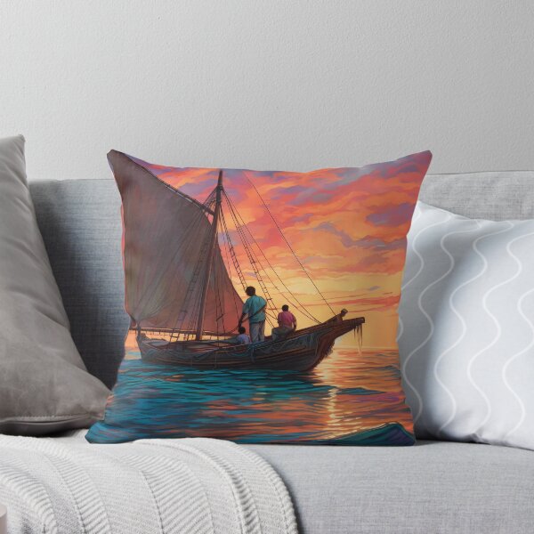 Item preview, Caribbean fishermen gazing far, a strange ship on the horizon, sunset's memoir designed and sold by SingularityGeek.