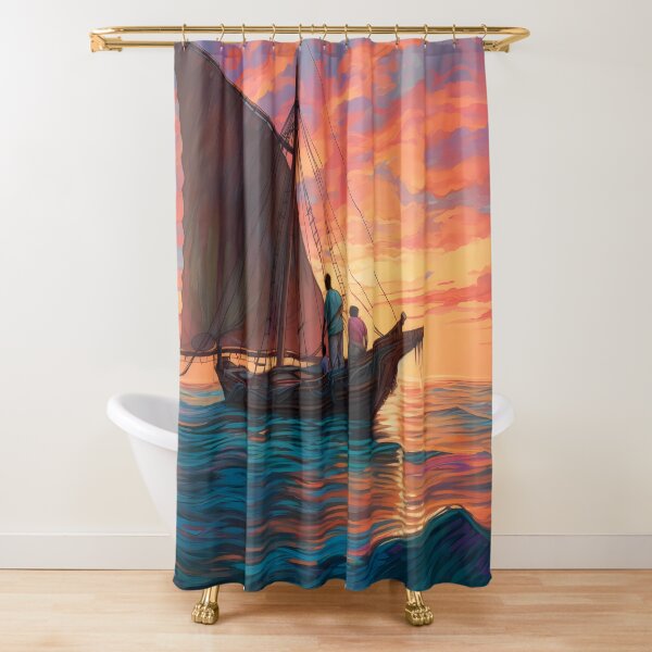 Item preview, Caribbean fishermen gazing far, a strange ship on the horizon, sunset's memoir designed and sold by SingularityGeek.