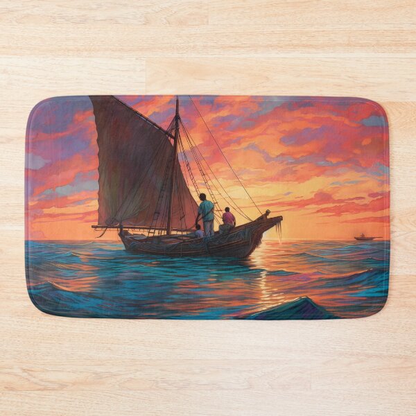 Item preview, Caribbean fishermen gazing far, a strange ship on the horizon, sunset's memoir designed and sold by SingularityGeek.
