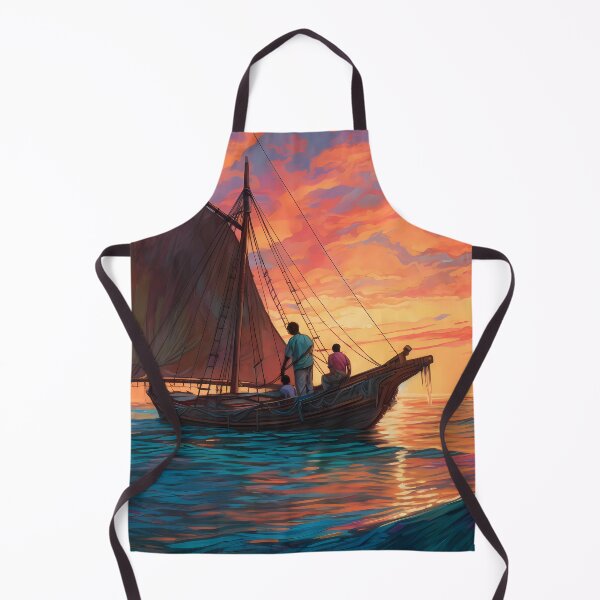 Item preview, Caribbean fishermen gazing far, a strange ship on the horizon, sunset's memoir designed and sold by SingularityGeek.