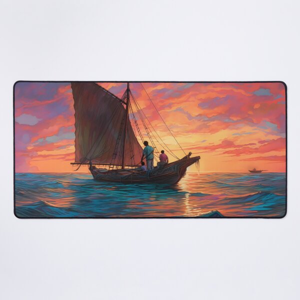 Item preview, Caribbean fishermen gazing far, a strange ship on the horizon, sunset's memoir designed and sold by SingularityGeek.
