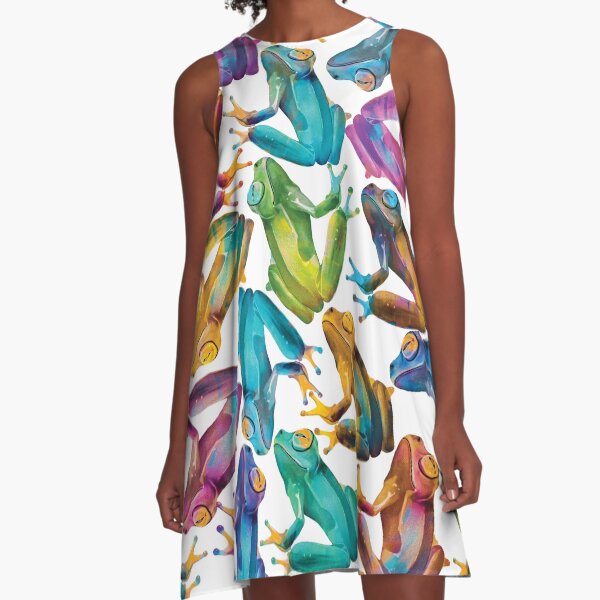 Rainbow Frogs A-Line Dress