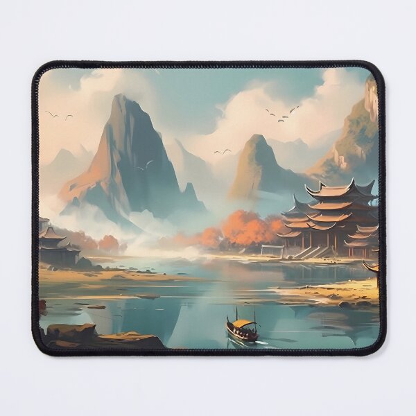Aperçu de l'œuvre Village de pêcheurs chinois niché à flanc de montagne créée et vendue par SingularityGeek.