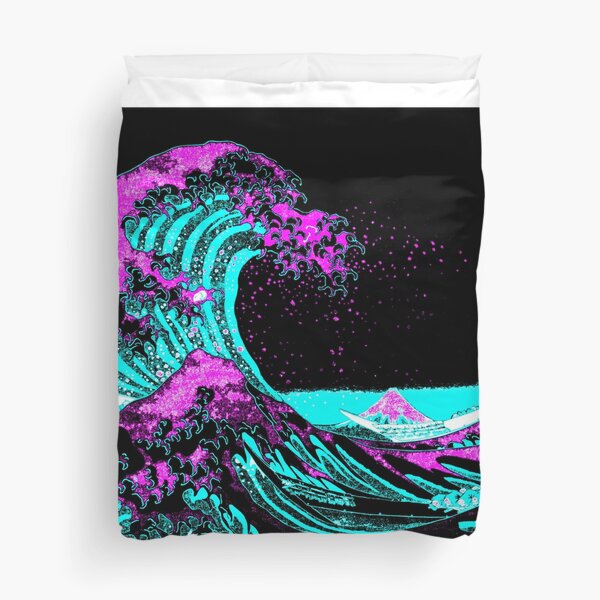 Vaporwave waves Japanese Mount Fuji Art Room Duvet Cover
