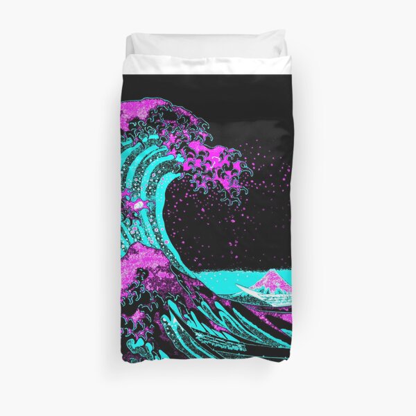 Vaporwave waves Japanese Mount Fuji Art Room Duvet Cover