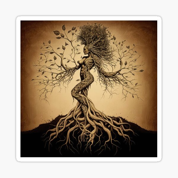 Vista previa del artículo con la obra «Sepia Tree Goddess Series, Dryad, Bailando, Orientado a la izquierda. v1», diseñado y vendido por Emberoot.
