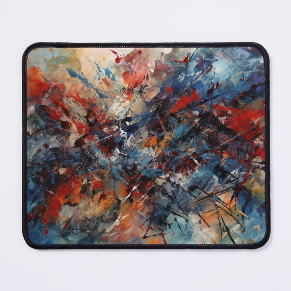 Item preview, Colorful Lines: Red, Blue, and Black Abstract Oil Painting with Sharp Horizontal Lines designed and sold by Paintings By Simon .
