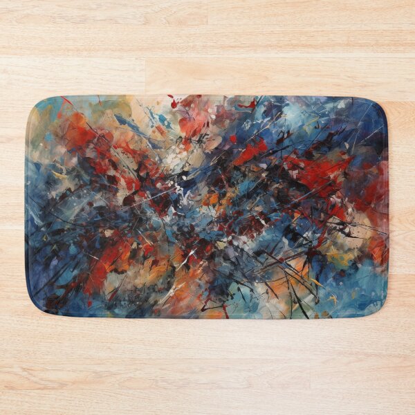 Item preview, Colorful Lines: Red, Blue, and Black Abstract Oil Painting with Sharp Horizontal Lines designed and sold by Paintings By Simon .
