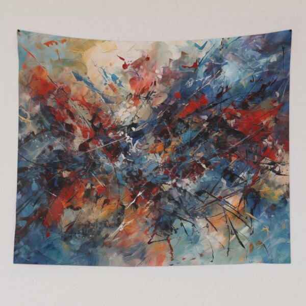 Item preview, Colorful Lines: Red, Blue, and Black Abstract Oil Painting with Sharp Horizontal Lines designed and sold by Paintings By Simon .