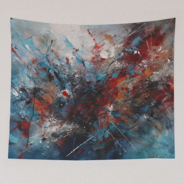 Item preview, Sharp Contrasts: Red, Blue, and Black Abstract Oil Painting with Sharp Lines designed and sold by Paintings By Simon .