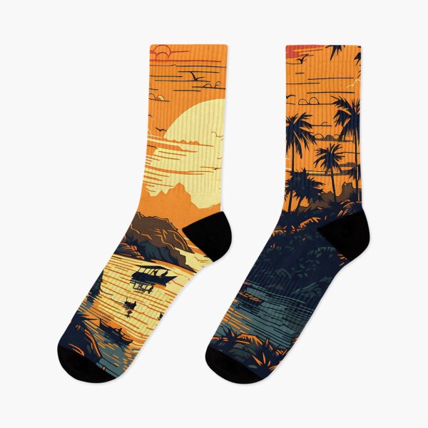 Item preview, Fishing at dusk in a lush tropical village fringed with graceful palms designed and sold by SingularityGeek.