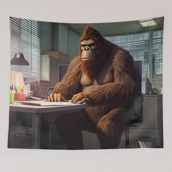 Item preview, Giant orangutan working long hours in the office designed and sold by SingularityGeek.