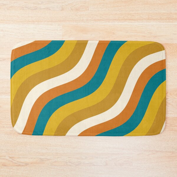 Item preview, Wobbly Pop Stripes Retro Modern Diagonal Pattern Teal Blue Mustard Ochre designed and sold by kierkegaard.
