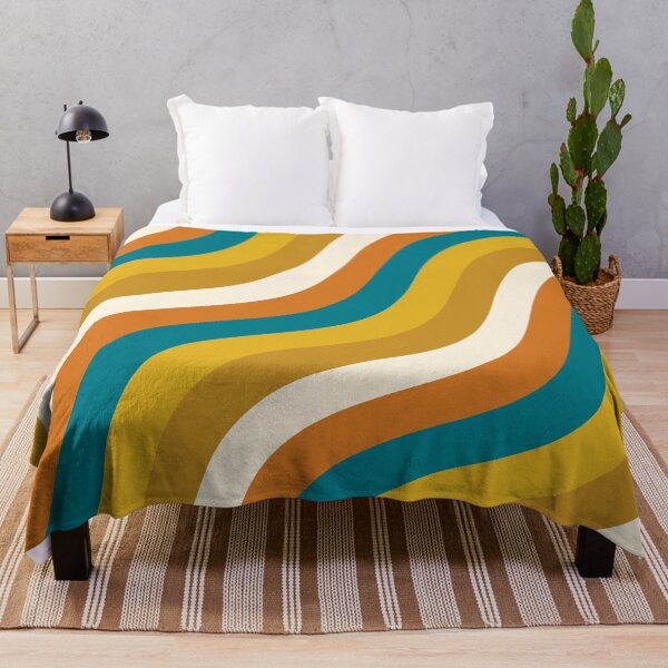 Item preview, Wobbly Pop Stripes Retro Modern Diagonal Pattern Teal Blue Mustard Ochre designed and sold by kierkegaard.