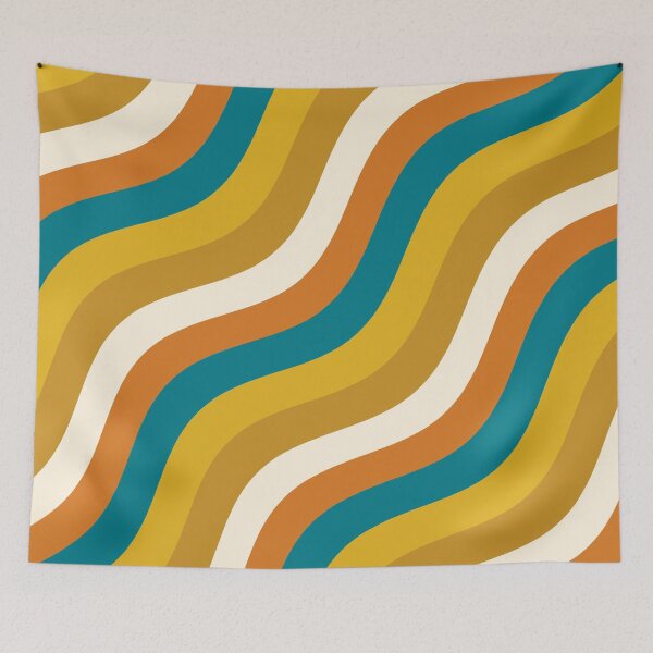 Item preview, Wobbly Pop Stripes Retro Modern Diagonal Pattern Teal Blue Mustard Ochre designed and sold by kierkegaard.