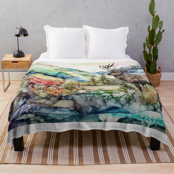 Item preview, Stag and Deer in the mountains designed and sold by artgoldenvalley.