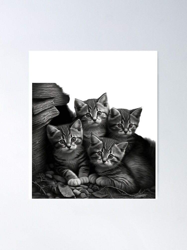 Litter kittens in charcoal style
