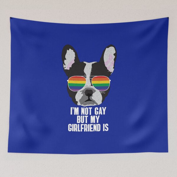 Item preview, I'M NOT GAY BUT MY GIRLFRIEND IS - Funny Boston Terrier Dog Gay Pride Flag designed and sold by Lightfield.