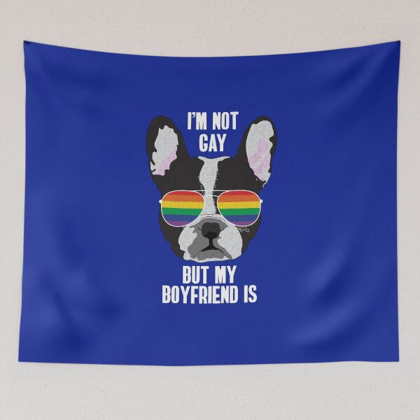Item preview, I'M NOT GAY BUT MY BOYFRIEND IS - Funny Boston Terrier Dog Gay Pride Flag designed and sold by Lightfield.