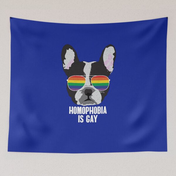 Item preview, HOMOPHOBIA IS GAY - Funny Boston Terrier Dog Gay Pride Flag designed and sold by Lightfield.