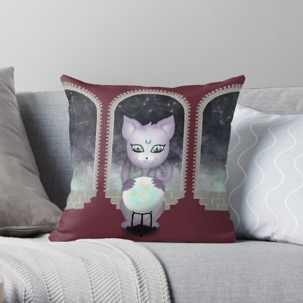 Mystic Miku | Crystal Ball & Zodiac | Wine Red Throw Pillow