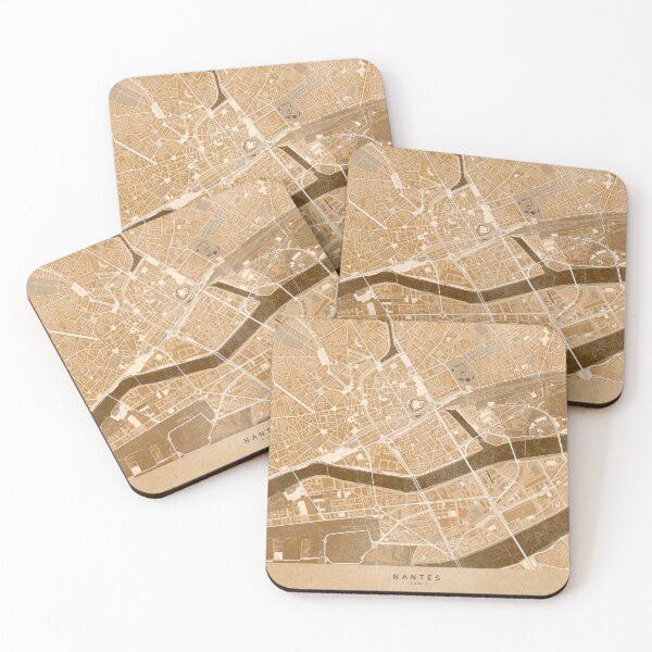 Item preview, Map of Nantes downtown (France) in sepia vintage style designed and sold by blursbyai.