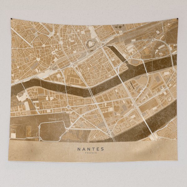 Item preview, Map of Nantes downtown (France) in sepia vintage style designed and sold by blursbyai.