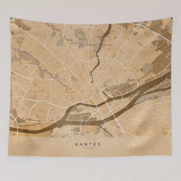 Item preview, Map of Nantes (France) in sepia vintage style designed and sold by blursbyai.