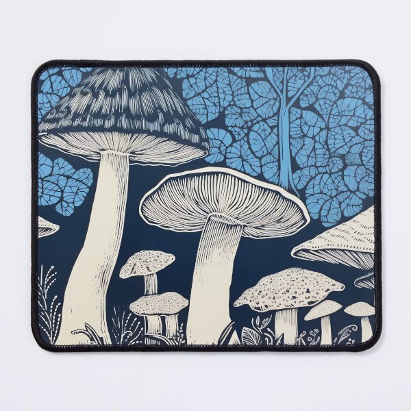 Item preview, Blue mushroom woodblock print designed and sold by EmilyDayDreams.