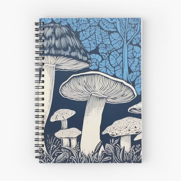 Item preview, Blue mushroom woodblock print designed and sold by EmilyDayDreams.