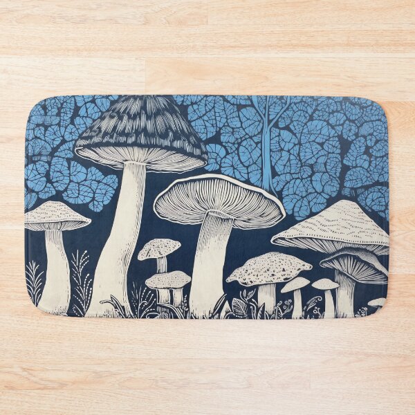 Item preview, Blue mushroom woodblock print designed and sold by EmilyDayDreams.
