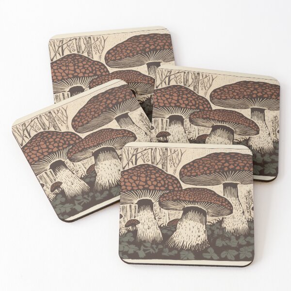 Item preview, Brown mushroom woodblock print designed and sold by EmilyDayDreams.
