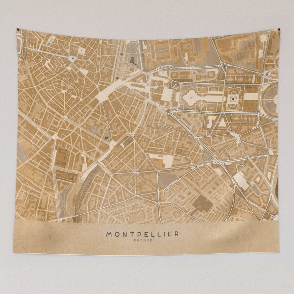 Item preview, Map of Montpellier downtown (France) in sepia vintage style designed and sold by blursbyai.