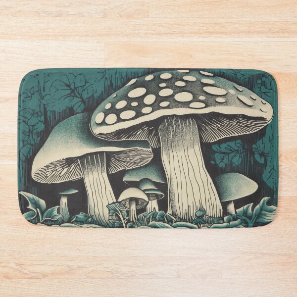 Item preview, Green mushroom woodblock print designed and sold by EmilyDayDreams.