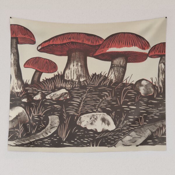 Item preview, Red mushroom woodblock print designed and sold by EmilyDayDreams.