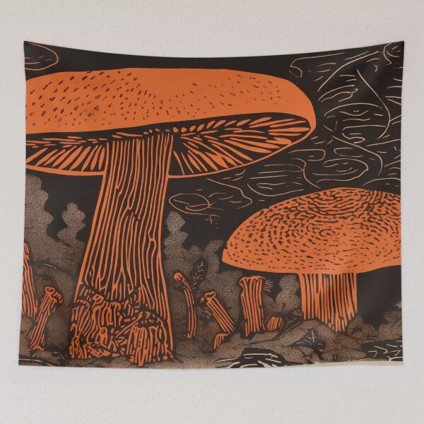 Item preview, Orange mushroom woodblock print designed and sold by EmilyDayDreams.